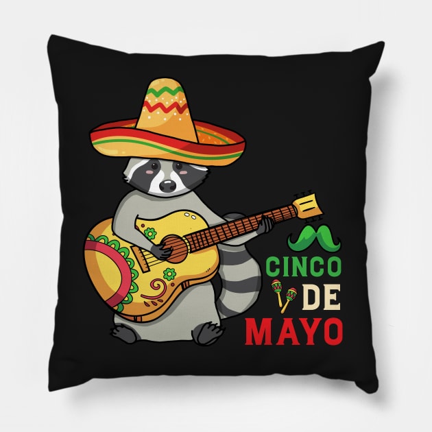 Baby Raccoon Happy Cinco De Mayo Pillow by Luna Illustration