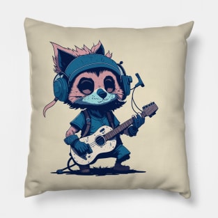 Cartoon Guitarist Raccoon Pillow