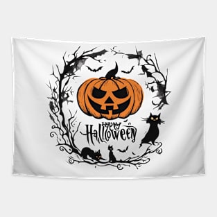 Happy Halloween typography poster with handwritten calligraphy text illustration Tapestry