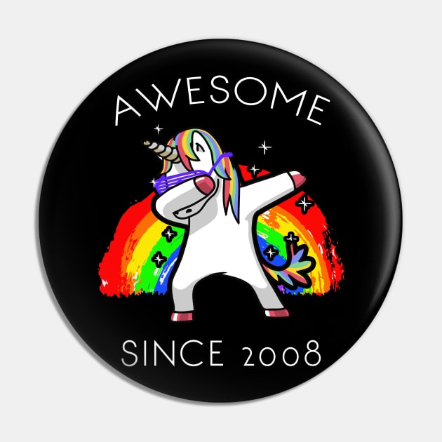 Dabbing Unicorn Birthday Girl Gifts 12 Years Old awesome Since 2008 Pin by GillTee