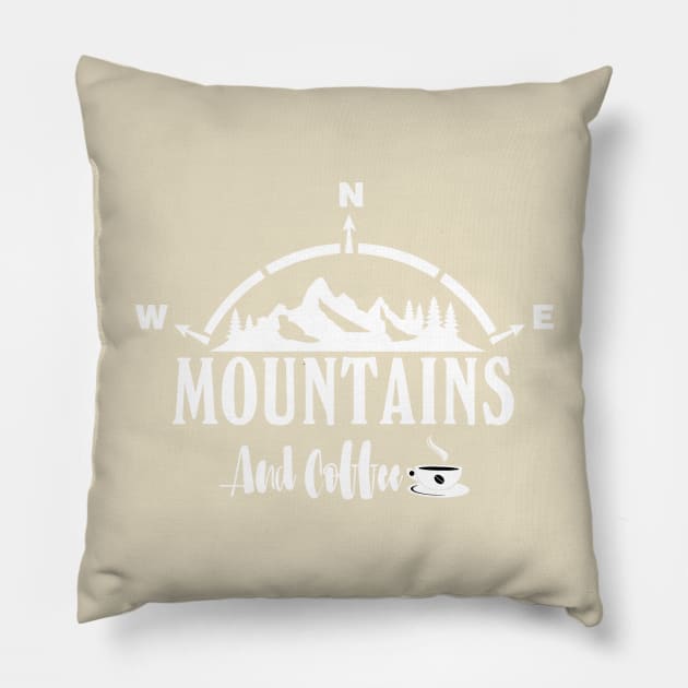 Mountains and Coffee Pillow by abbyhikeshop