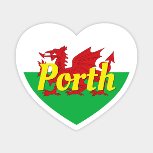 Porth Wales UK Wales Flag Heart Magnet