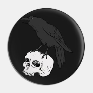 Raven familiar with skull Pin