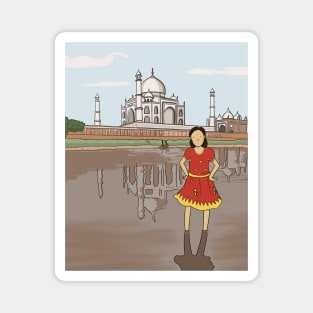 The Taj Mahal in India: girl standing in Yamuna river Magnet