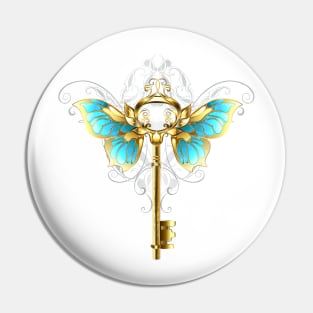 Golden Key with Butterfly Wings ( Gold key ) Pin