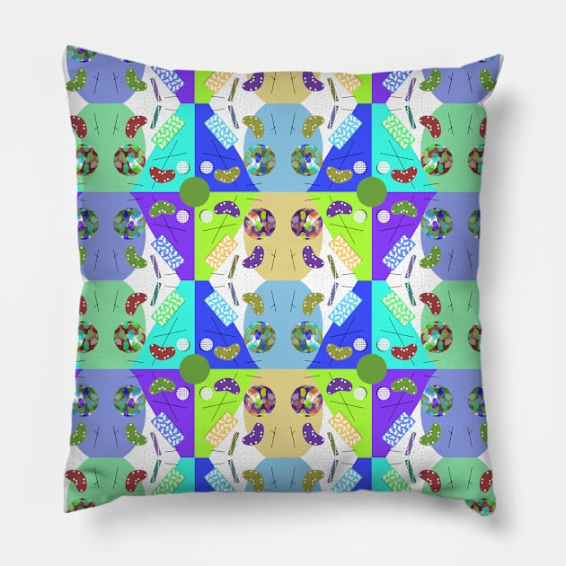 Checked Rainbow Minty Kaleidoscope Memphis Design Pattern Pillow by BillingtonPix