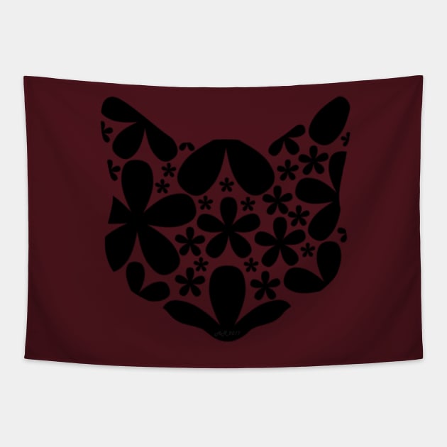 Black Floral Cat (dark) Tapestry by Not Meow Designs 