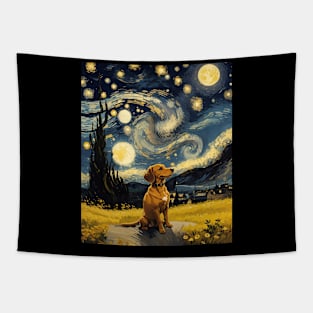 Starry Night Dachshund  Dog , Van Gogh Dachshund Art Tapestry