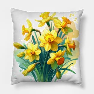 Daffodil Delight Spring Bloom Illustration Pillow