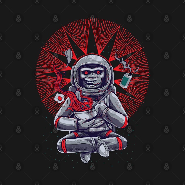 Monkey moon in space with red star background by AshArtNdesign