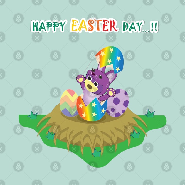 Happy easter's day, Bunny easter, Mr. Purple bear in Bunny easter costume with easter egg, Bunny easter, Bunny hatch from easter egg, cute bear, teddy bear lover, purple bear by Figaro-17