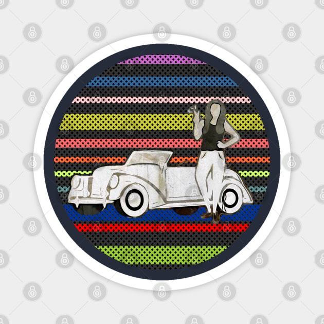 Vintage Car and Girl - Retro Background - Car lover Magnet by Yas R