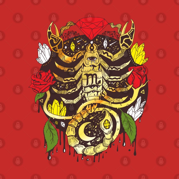 Mystic Scorpio Zodiac Gold With Red Roses by kenallouis