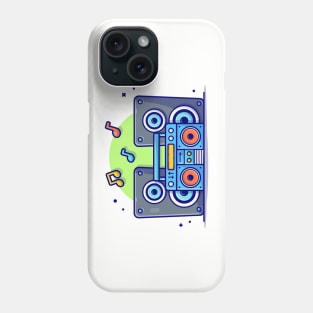 Retro Portable Radio Cassete Recorder with Sound Speaker and Notes of Music Cartoon Vector Icon Illustration Phone Case