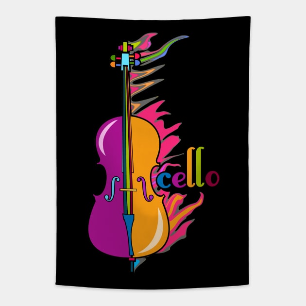 Fun, Colorful Cello Tapestry by evisionarts