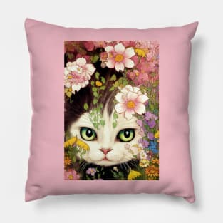 Kitten between flowers Pillow