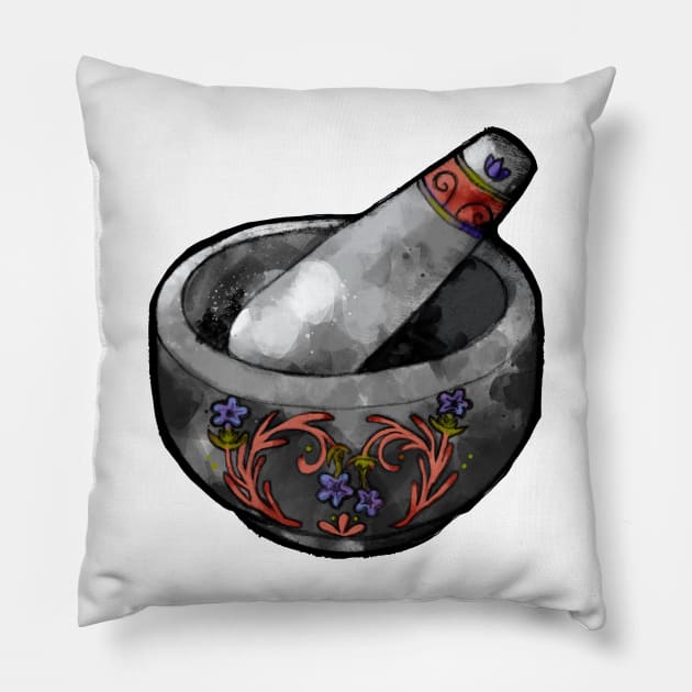 Kitchen Witch mortar and pestle sticker Pillow by JJLosh