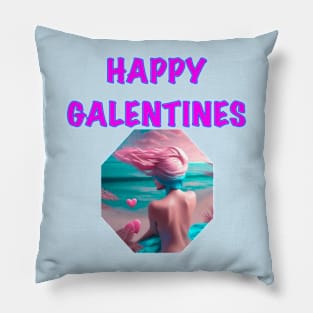 Windy Galentines day card Pillow