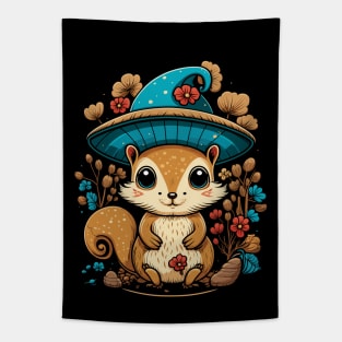 Cute Cottagecore Aesthetic Squirrel Mushroom Hat Tapestry