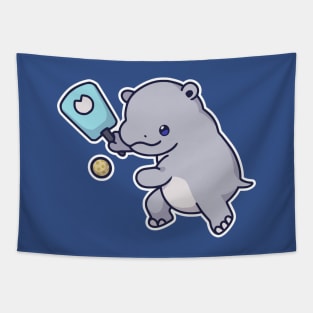 Kawaii Sports Pickleball Hippo Tapestry