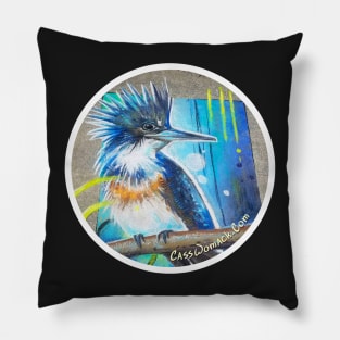 Belted Kingfisher Chalk Art Sticker Pillow