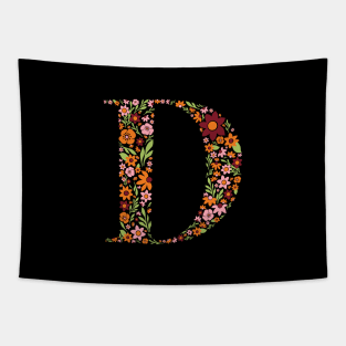 Retro Floral Letter D Tapestry