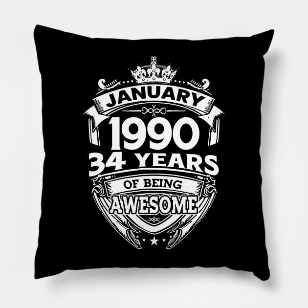 January 1990 34 Years Of Being Awesome 34th Birthday Pillow by D'porter