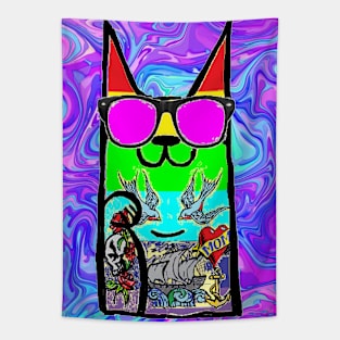 purple rainbow tattoo cat 2 Tapestry