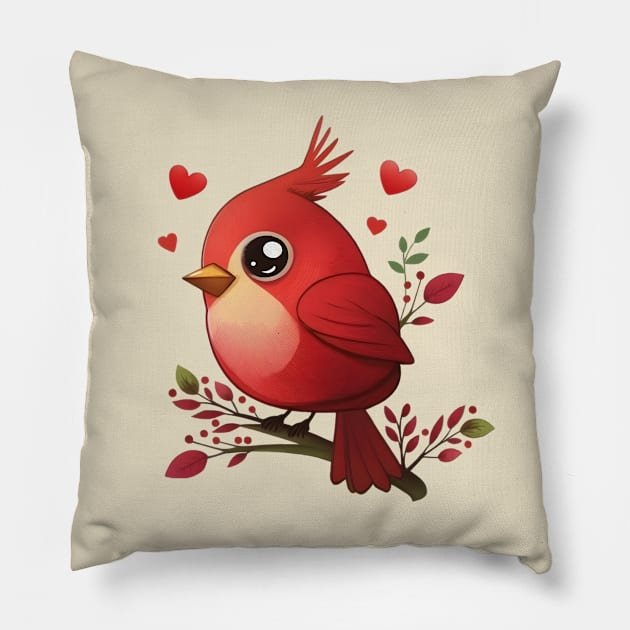 Lovey-Dovey Red Cardinal Yellow Pillow by Anicue