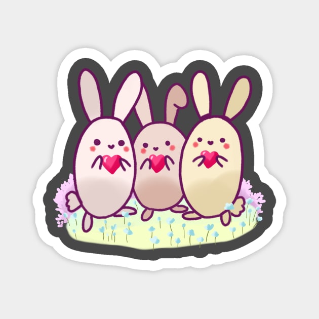 Three cute bunnies with hearts Magnet by Mayarart