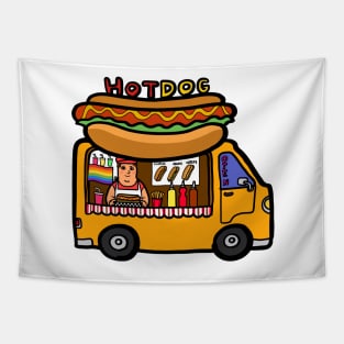 Street food truck, gay rainbow selling take away hot dog. Tapestry