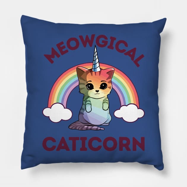 Meowgical Magical Rainbow Kitty Cat Unicorn 2 Pillow by EverettButlers