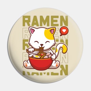 Cat Eating Ramen Cute Noodles, Kawaii Kittie Eating Japanese Noodle Pin