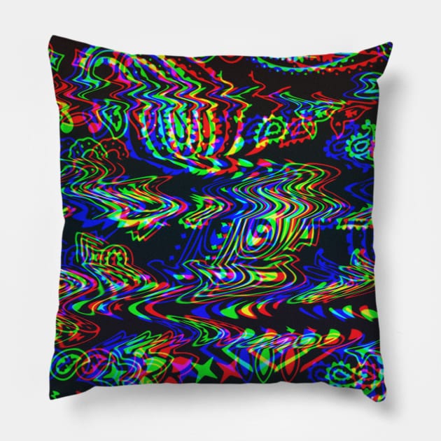 Paisley Pattern - Tricolor Glitch Pillow by Brooding Nature Design