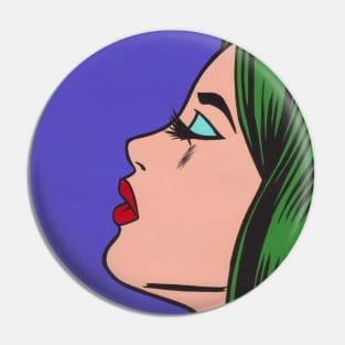 Green Hair Comic Girl Pin