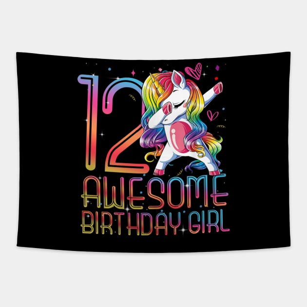 12th Birthday Girl 12 Years Old Awesome Unicorn Dabbing Bday Tapestry by The Design Catalyst