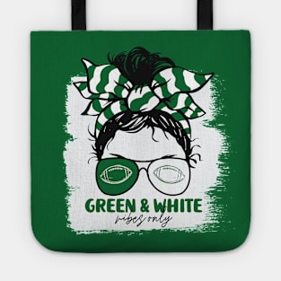 Green and White Vibes Only Football Mom Messy Hair Gameday Tote