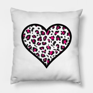 Pink and Black Leopard Print Heart Pillow