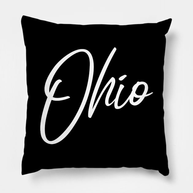 'Ohio' white flowing handwritten text Pillow by keeplooping