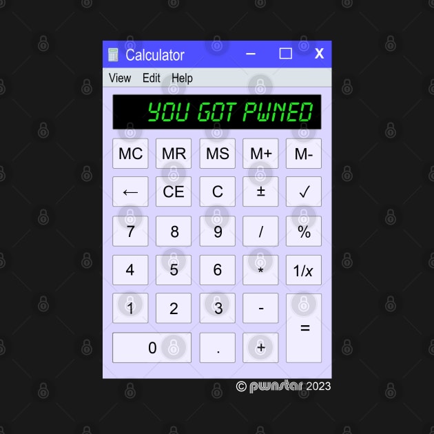 pwnstar left front breast - YOU GOT PWNED Calculator Window - ©pwnstar 2023 reverse by pwnstar