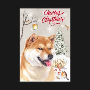 Shiba Inu Merry Christmas Santa Dog Holiday Greeting T-Shirt