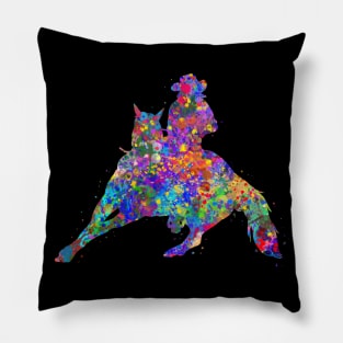 Barrel racing rider watercolor art Pillow