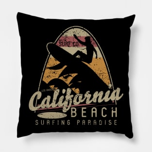 Vintage Surf California Sunset retro beach paradise distressed Pillow