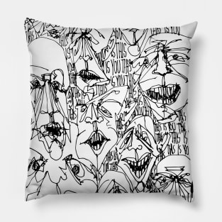 Multiple faces #6 - Psychedelic Ink Drawing with Art Style Pillow