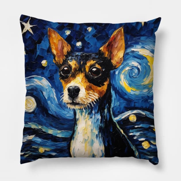 Toy Fox Terrier painted by Vincent Van Gogh Pillow by NatashaCuteShop