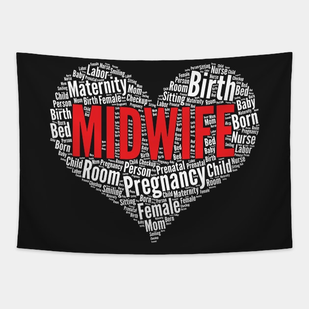 Midwife Heart Shape Word Cloud Design product Tapestry by theodoros20