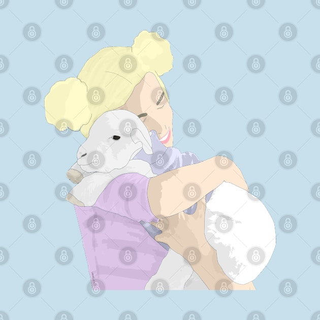 Girl hugging a lamb by Danielle