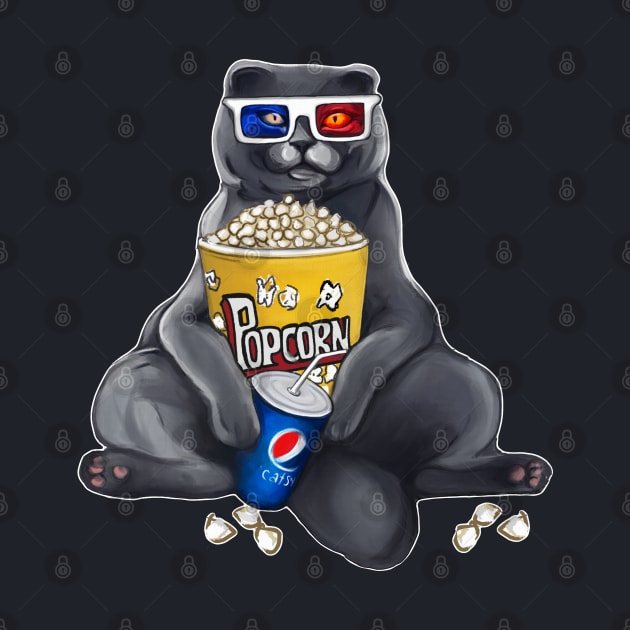 Movie lover cat with popcorn and 3d glasses by Meakm