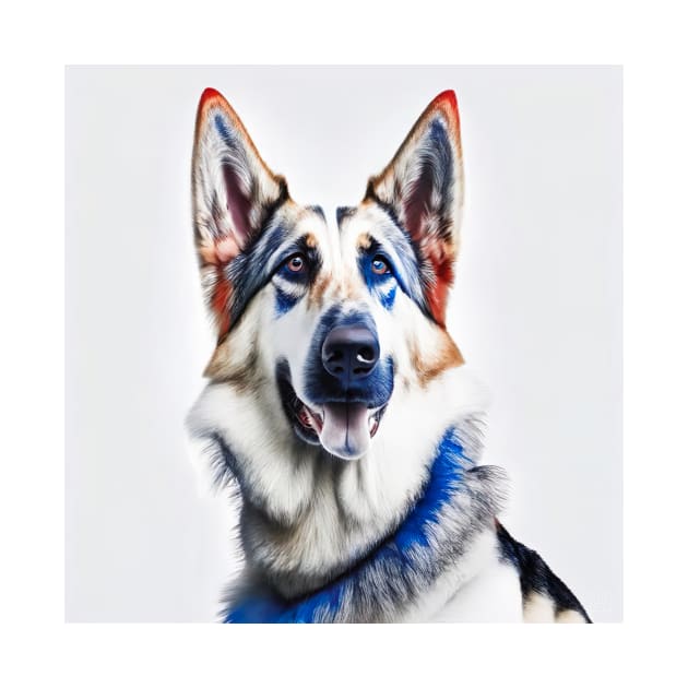 [AI Art] Red, blue and white German Shepherd by Sissely