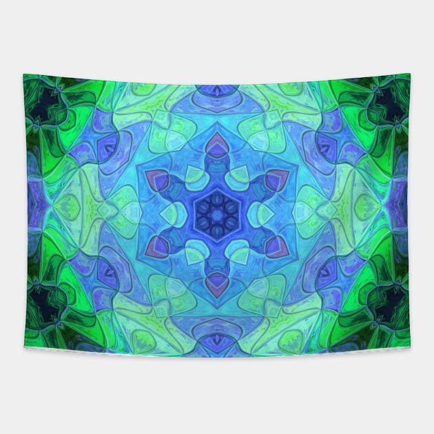 Mosaic Mandala Flower Green and Purple Tapestry by WormholeOrbital